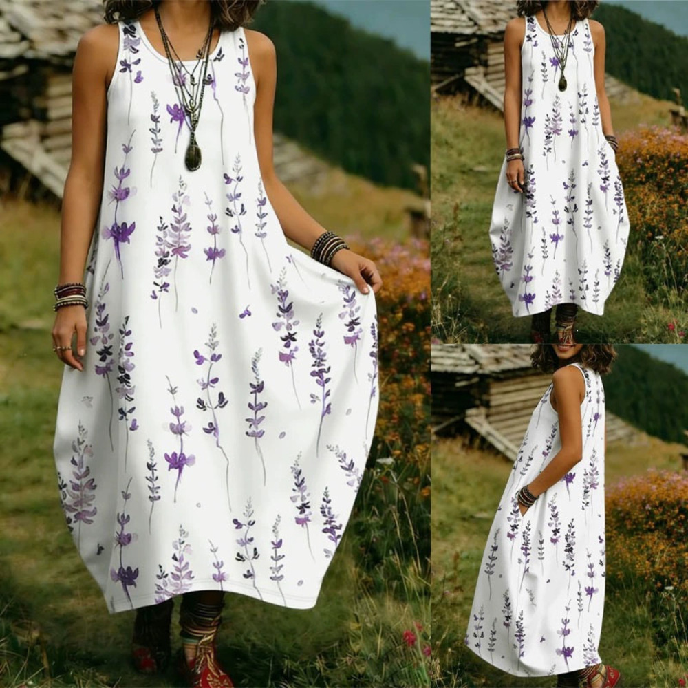 Forever 21 French Lavender Floral Sleeveless Loose Slim Vacation Maxi Dress
